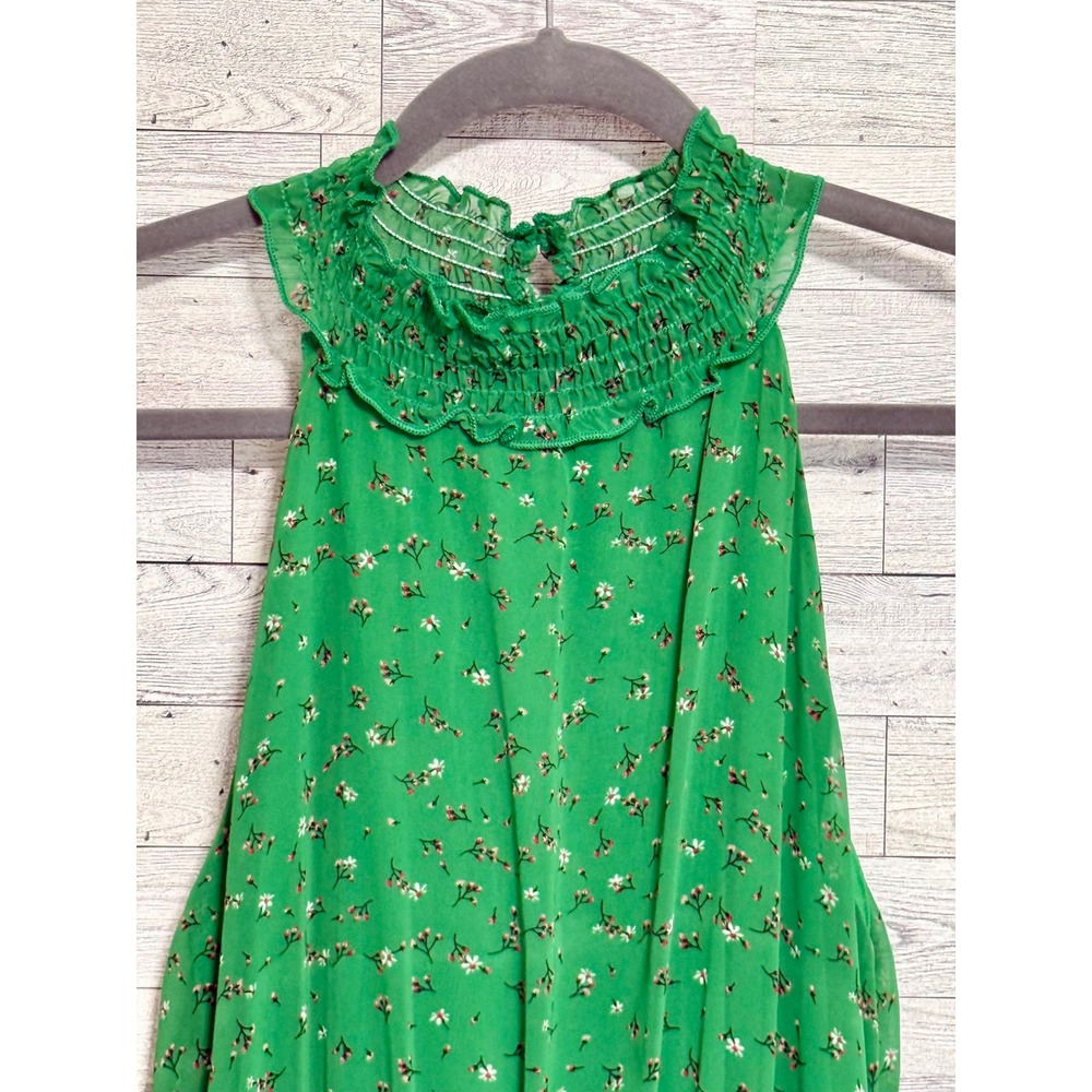 West Kei Vibrant Green Floral Halter High-Low Smocked Waist Lined Dress Sz-Small - Picture 5 of 10